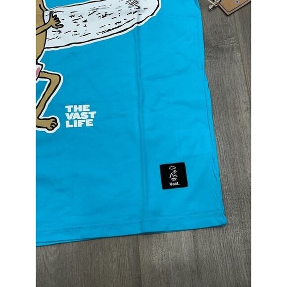 NWT VastLife Mens Yogi Fro Graphic Logo Tee Tank Top Scoop Neck Aqua Blue Size M - Picture 4 of 11